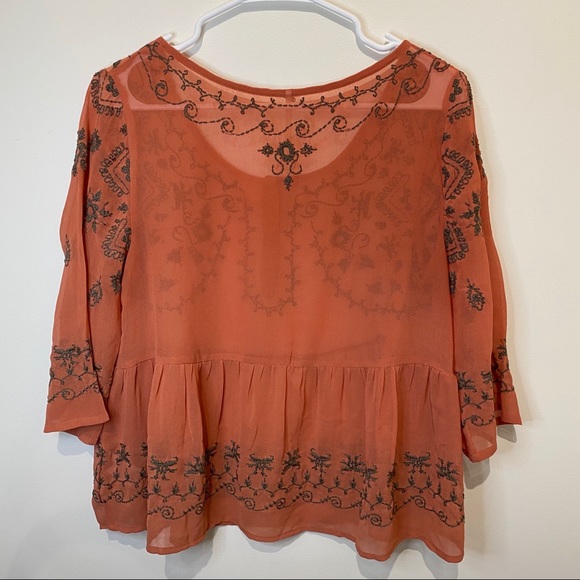 Free People embroidered burnt orange top - Picture 9 of 10